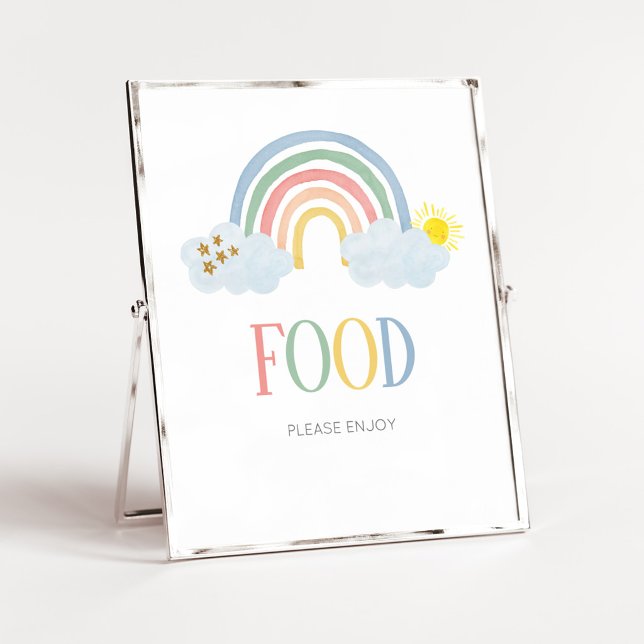 Liten solstråle regnbåge matskylt poster (Rainbow Baby Shower Food Sign)