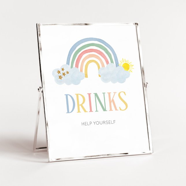 Liten solstråle regnbågsdryckesskylt poster (Rainbow Baby Shower Drinks Sign)