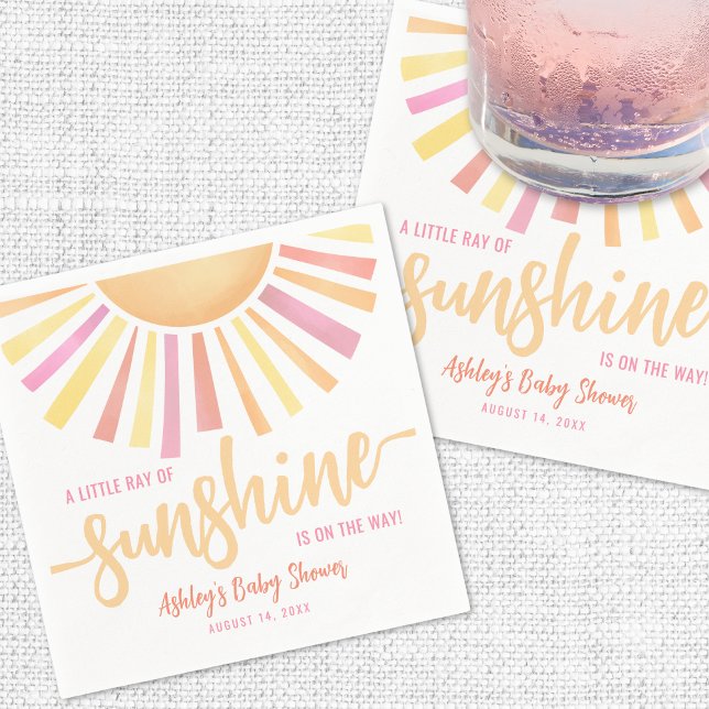 Liten solstråle rosa babyfirande pappersservett (Little Ray Of Sunshine Pink Baby Shower Napkins)