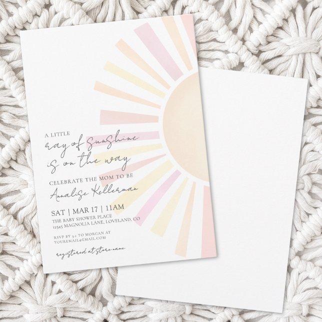Liten solstråle rosa bebisfest inbjudningar (Little Ray Of Sunshine Pink Baby Shower Invitation)
