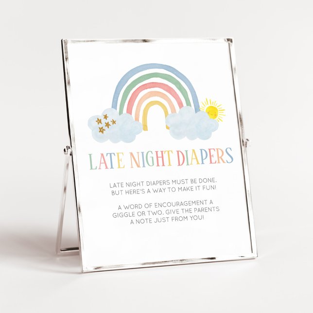 Liten solstråle sena nattblöjor skylt (Rainbow Baby Shower Late Night Diapers Sign)