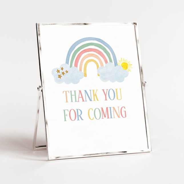 Liten solstråle tack för att du kom skylt (Rainbow Baby Shower Thank you for coming Sign)