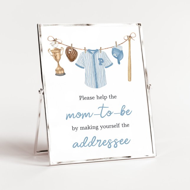 Liten soppa Baseball-kuvert Station Poster (Baseball Little Slugger Baby Shower Envelope Station Sign)