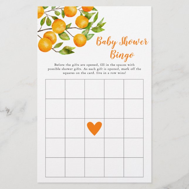 Liten söt baby shower Bingo spel (Framsida)