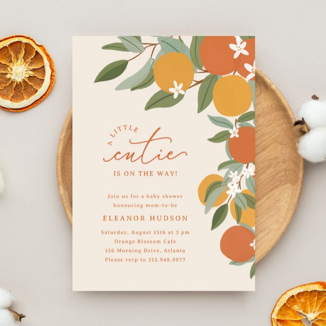 Liten söt citrusrondeller Baby Shower Inbjudningar (a little cutie is on the way - citrus oranges baby shower invitation)