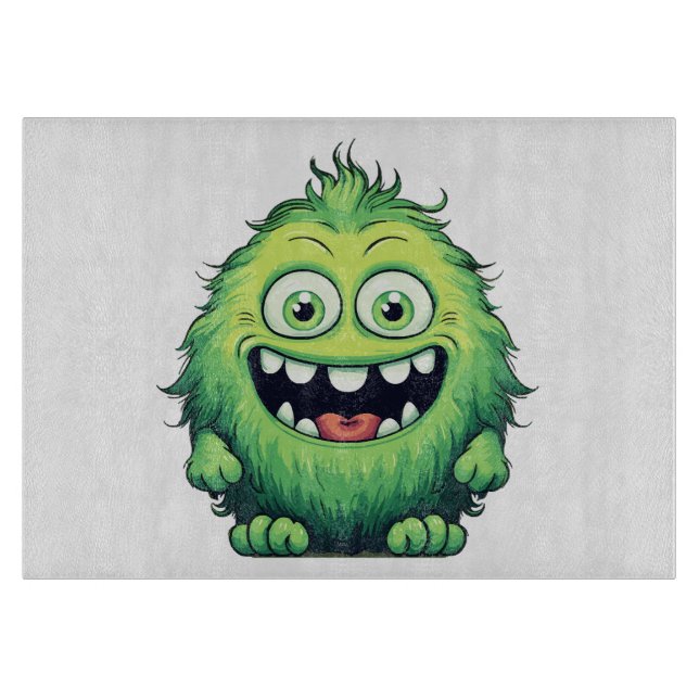 Liten söt grön monster tecknad film med leende (Framsidan)