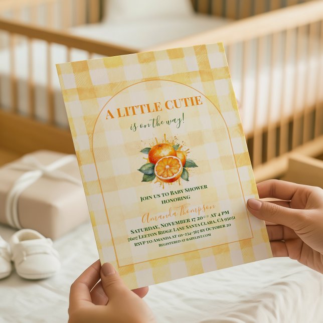 Liten söt gul gingham citrus baby shower inbjudningar (Skapare uppladdad)