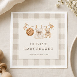 Liten söt lilla paj höst gingham baby shower-fest pappersservett