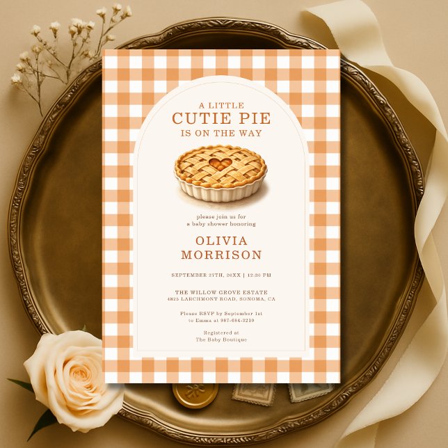 Liten söt lilla paj Höst Gingham Baby Shower Inbjudningar (Skapare uppladdad)