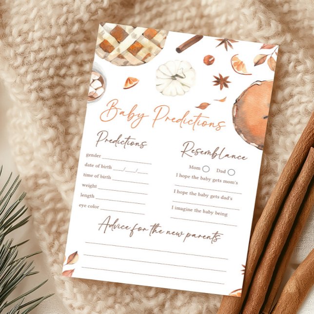 Liten söt litet höstpumpa förutsägelse spel (Pumpkin Pie Baby Shower Baby Predictions Game)