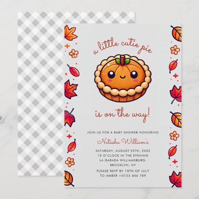 Liten söt litetårta Pumpa Höst Baby Shower Inbjudningar (Fram/baksida)