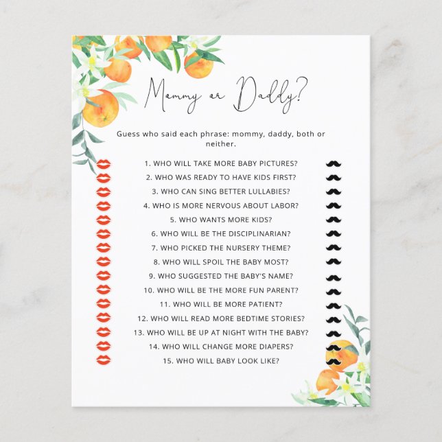 Liten söt mamma eller pappa baby shower spel (Framsida)