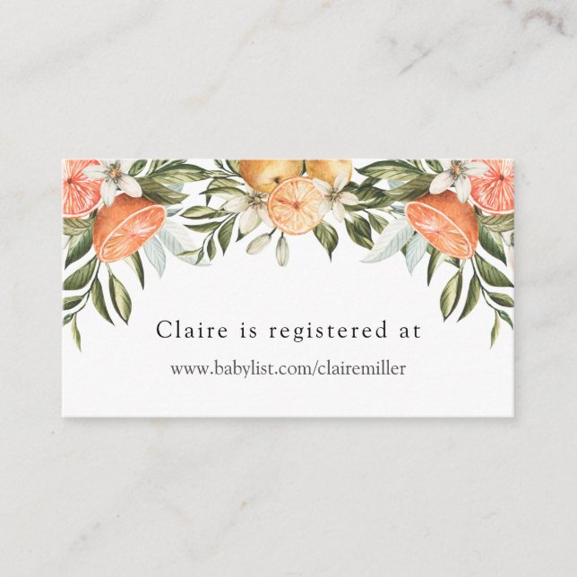 Liten söt orange baby shower-presentregistrering tilläggskort (Framsida)