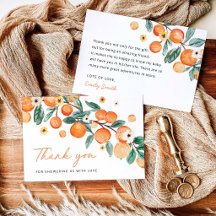 Liten söt orange baby shower tackkort