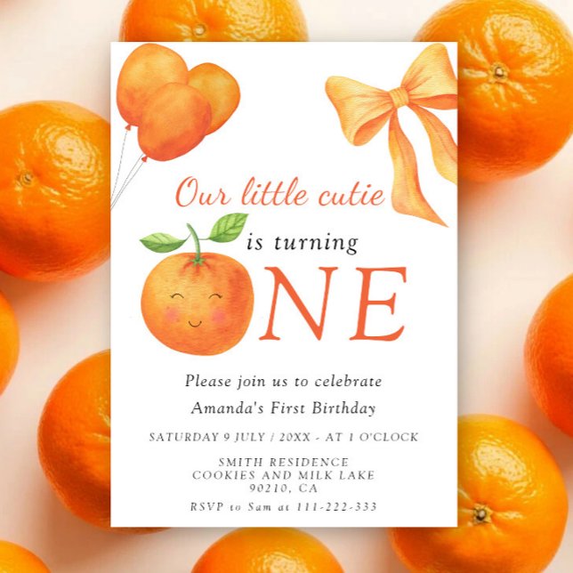 Liten söt orange citrus 1-årsdag inbjudningar (Skapare uppladdad)