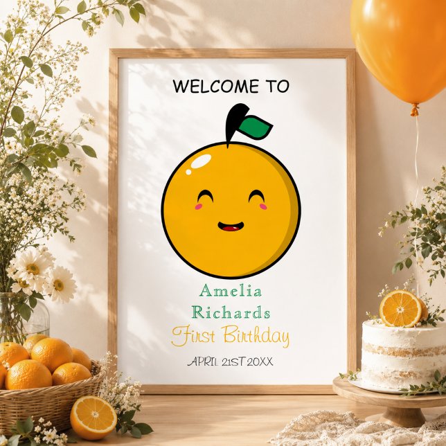 Liten söt orange citrus 1-årsdag poster (Little Cutie Orange Citrus 1st Birthday Poster)