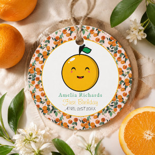 Liten söt orange citrus 1-årsfest gåvor etiketter
