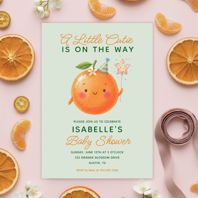 Liten söt orange citrus baby shower inbjudan (Little Cutie Orange Citrus Baby Shower Invitation)