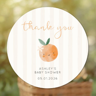 Liten söt orange citrus baby shower tack runt klistermärke