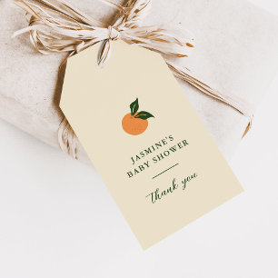 Liten söt orange citrus-barnkalas presentetikett