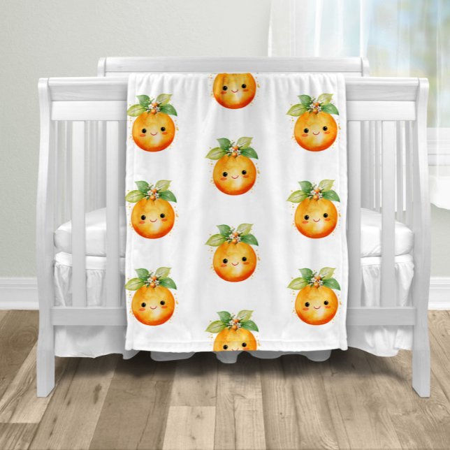 Liten söt orange citrusfrukt fleecefilt (Adorable little cutie tangerine orange sweet face baby blanket. )