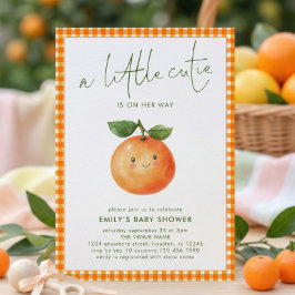 Liten söt orange gingham-flicka baby shower inbjudningar