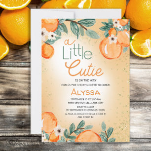 Liten söt orange grön pojke flicka baby shower inbjudningar