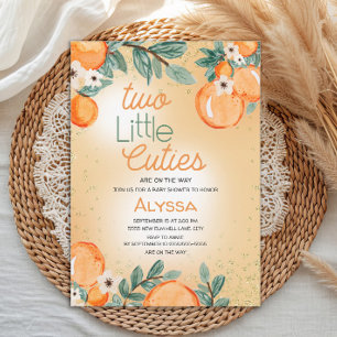 Liten söt orange grön tvilling baby shower inbjudningar