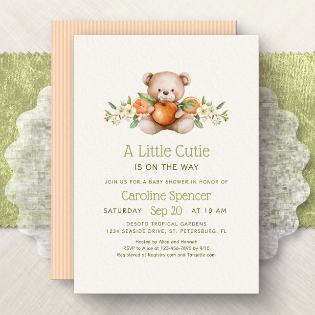 Liten söt orange minimalistisk baby shower inbjudningar (Skapare uppladdad)