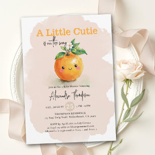 Liten söt orange rodnad blommande babyfirande inbjudningar