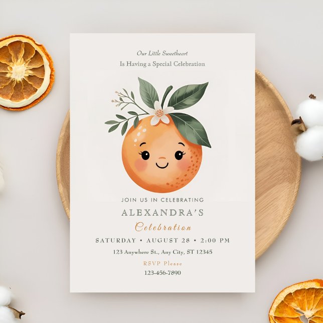 Liten söt orange solskensfirande inbjudningar (Skapare uppladdad)