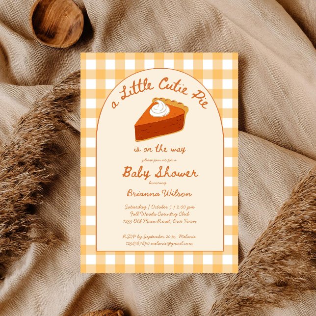 Liten söt pumpapaj i gingham baby shower inbjudningar (Little cutie pumpkin pie gingham baby shower invitation)