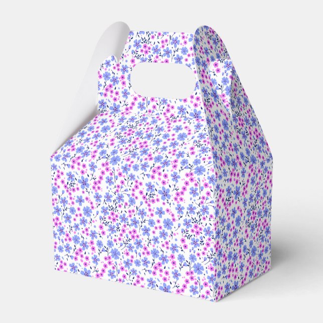 Liten söt vit blå rosa blommig mönster presentaskar (Framsidan Sidan)