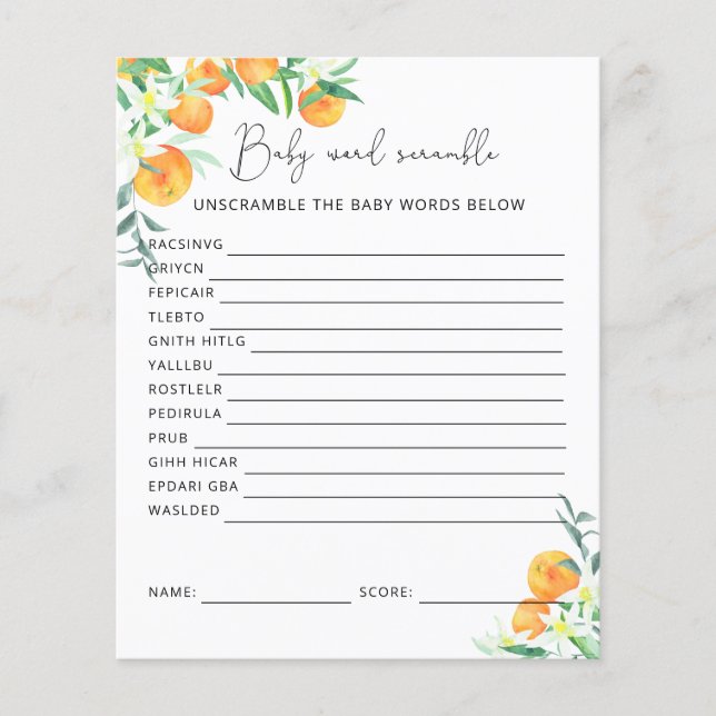 Liten söt Word Scramble | Baby Shower-spel (Framsida)