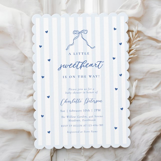 Liten söthet Blå Bow Baby Shower Inbjudan (Skapare uppladdad)