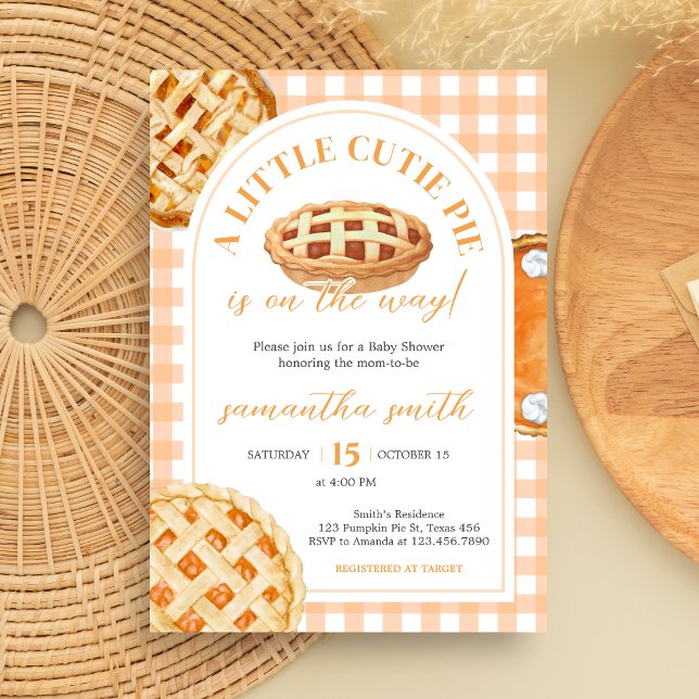 Liten söting Gingham Baby Shower Inbjudningar (Gingham Little Cutie Pie Baby Shower Invitation)