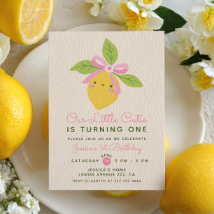 Liten sötis citron citrus frukt söt 1-års födelsed inbjudningar