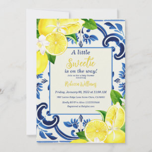 Liten sötnos Blue Tile Lemon Citrus Baby Shower Inbjudningar