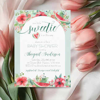 Liten sötnos Grönt Watermelon Blommigt Baby Shower Inbjudningar