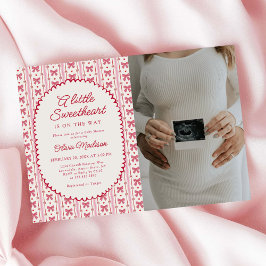 Liten sötnos rosa röd rosett baby shower foto inbjudningar
