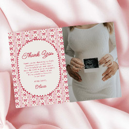 Liten sötnos rosa röd rosett baby shower foto tack kort