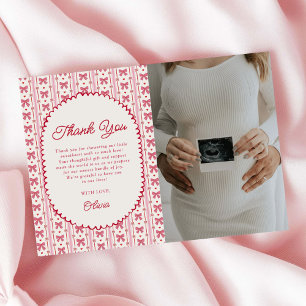 Liten sötnos rosa röd rosett baby shower foto tack kort
