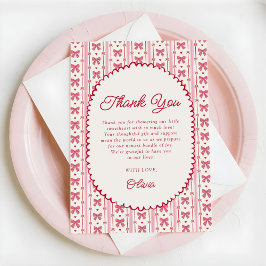 Liten sötnos rosa röd rosett baby shower tack kort
