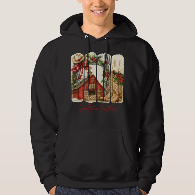 Liten stad jul- Rustik lada och cowboy boots Hoodie (Framsida)