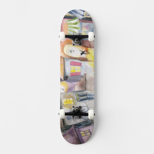 Liten stad på natten mini skateboard bräda 18,5 cm (Framsida)