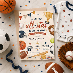 Liten Stjärna Baby Shower Sport Fotboll Baseboll Inbjudningar