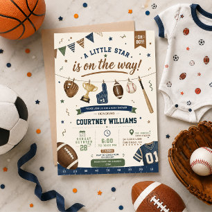 Liten Stjärna Baby Shower Sport Fotboll Baseboll Inbjudningar