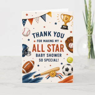 Liten stjärna baby shower sport fotboll baseboll tack kort