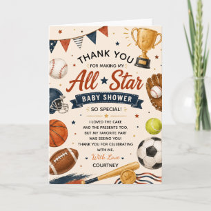 Liten stjärna baby shower sport fotboll baseboll tack kort