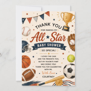 Liten stjärna baby shower sport fotboll baseboll tack kort